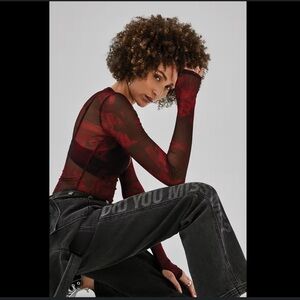 Guess Originals X Anna Nicole Smith Red and black mesh long sleeve top